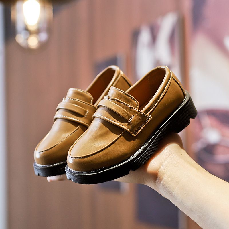 Spring New Children's Set Foot Small Leather Shoes Thick Soles Non-slip Single Loafers for Boys and Girls