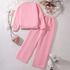 Kids Girls Long Sleeve Hoodie Two Piece Clothing Set for Children Teens Causal Wear Heart Sweatershirt Autumn Winter Clothes
