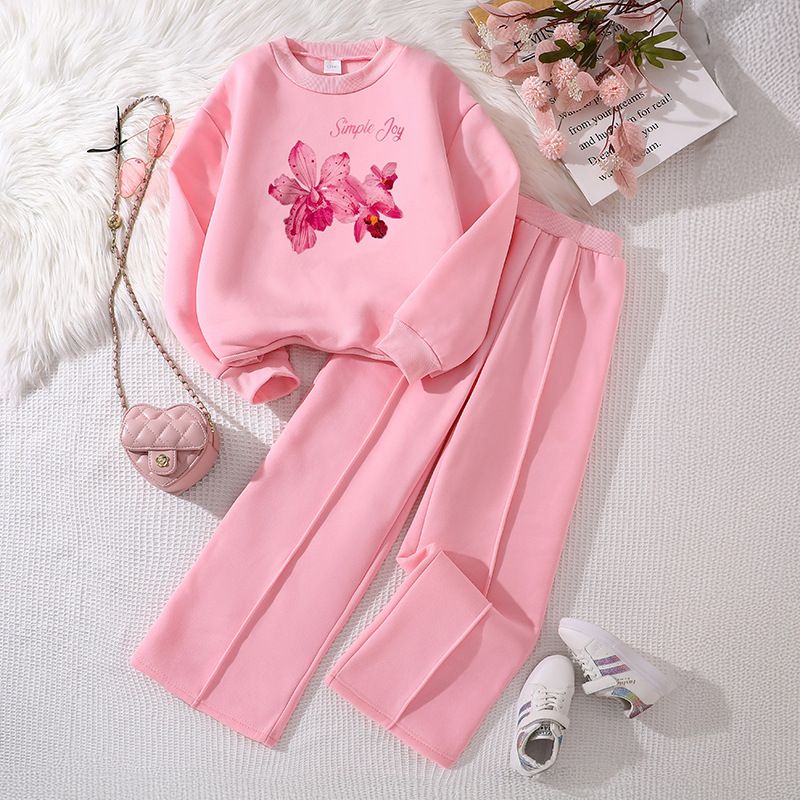 Kids Girls Long Sleeve Hoodie Two Piece Clothing Set for Children Teens Causal Wear Heart Sweatershirt Autumn Winter Clothes