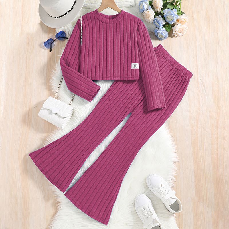 Spring Autumn Fashion Girls Clothing Set Full Sleeve Stripe Sweatshirt + Wide Leg Pants 2Pcs Suit For 7-12 Years Teen-agers