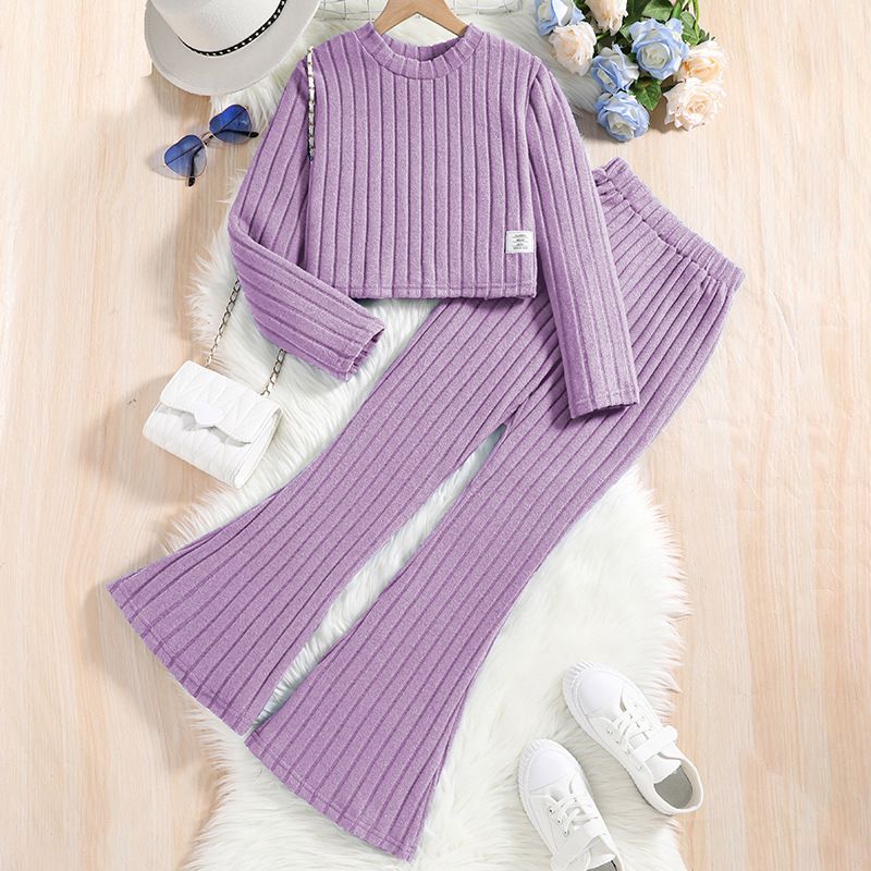 Spring Autumn Fashion Girls Clothing Set Full Sleeve Stripe Sweatshirt + Wide Leg Pants 2Pcs Suit For 7-12 Years Teen-agers
