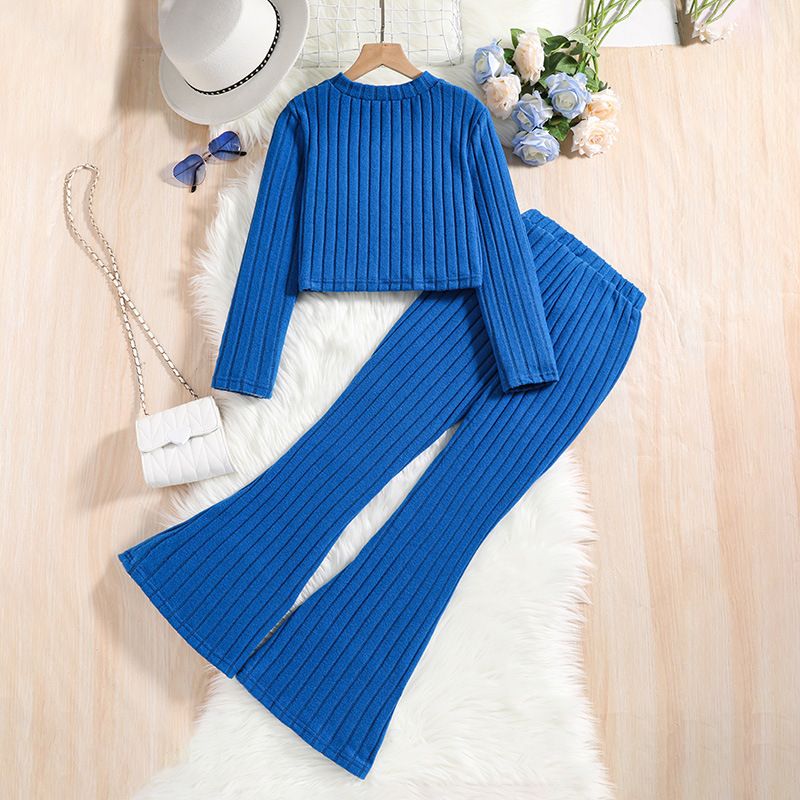 Spring Autumn Fashion Girls Clothing Set Full Sleeve Stripe Sweatshirt + Wide Leg Pants 2Pcs Suit For 7-12 Years Teen-agers
