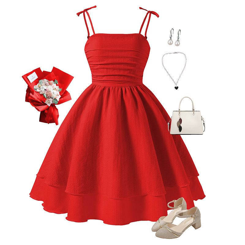 Summer Girls Dress Solid Color Sling Tiered Sleeveless Princess Dress For 8 9 10 11 12 Years Teen Girls Party Dress Costume