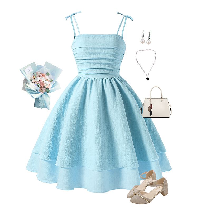Summer Girls Dress Solid Color Sling Tiered Sleeveless Princess Dress For 8 9 10 11 12 Years Teen Girls Party Dress Costume