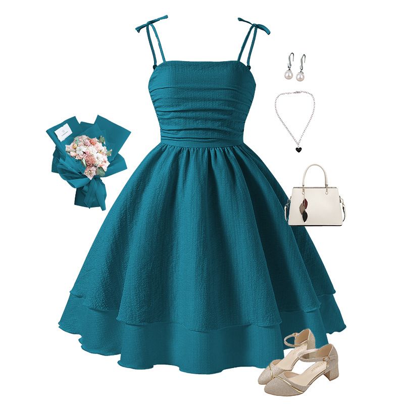 Summer Girls Dress Solid Color Sling Tiered Sleeveless Princess Dress For 8 9 10 11 12 Years Teen Girls Party Dress Costume