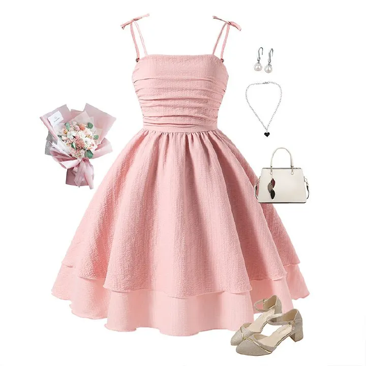 Summer Girls Dress Solid Color Sling Tiered Sleeveless Princess Dress For 8 9 10 11 12 Years Teen Girls Party Dress Costume