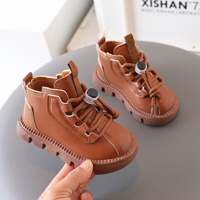 Autumn Winter Girls Leather Shoes Kids Snow Boots Fashion Baby Girl Shoes Soft Bottom Boys Short Boots