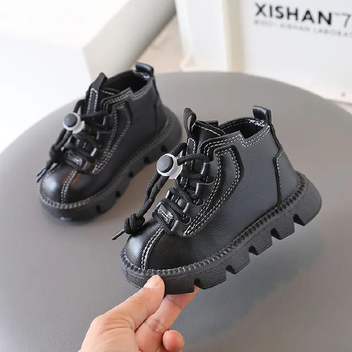 Autumn Winter Girls Leather Shoes Kids Snow Boots Fashion Baby Girl Shoes Soft Bottom Boys Short Boots