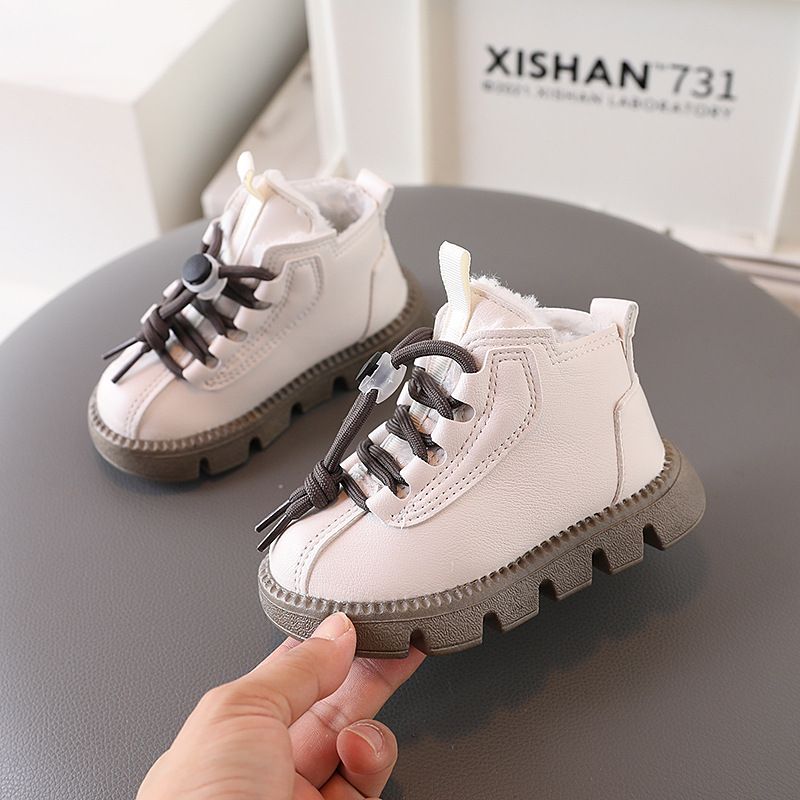 Autumn Winter Girls Leather Shoes Kids Snow Boots Fashion Baby Girl Shoes Soft Bottom Boys Short Boots