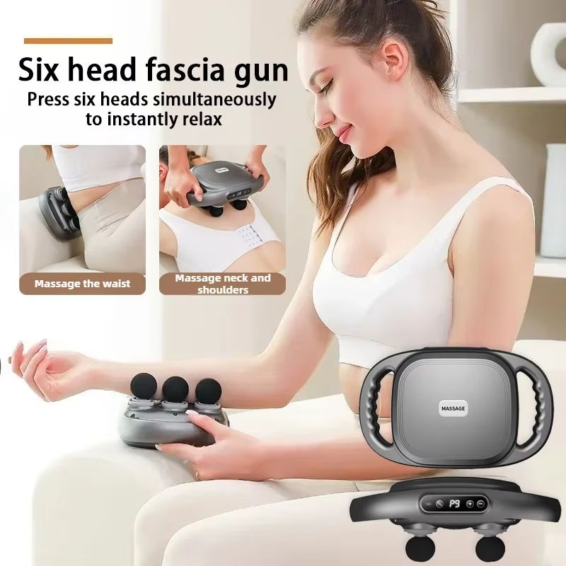 New Six Head Fascia Gun Multi Functional Full Body Professional Deep Massage Home High Frequency Muscle Relaxation Massage Gun