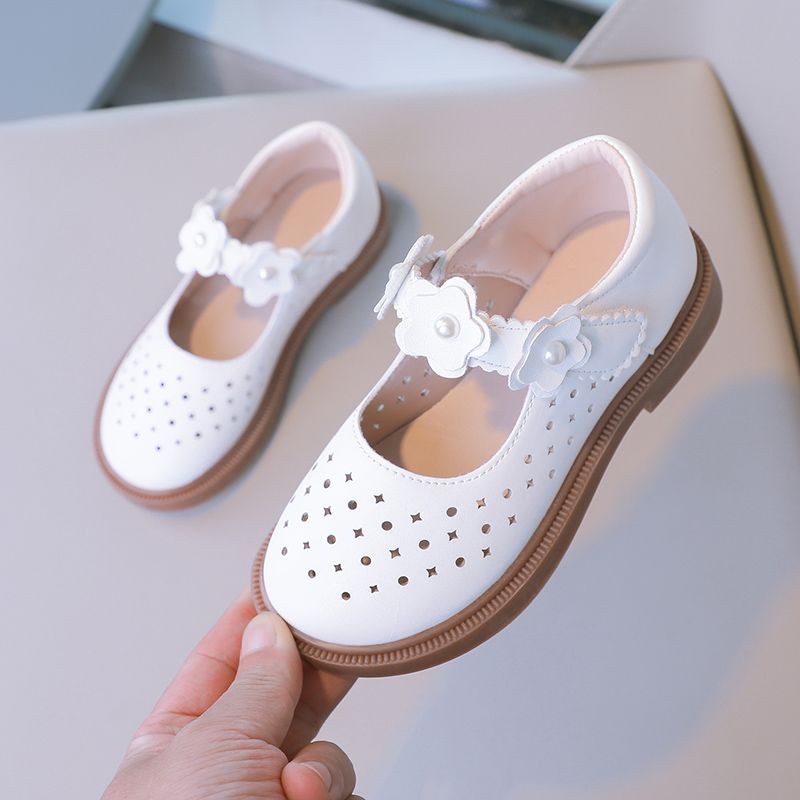 Girls' Leather Shoes Cool Children's Shoes Soft Soled Perforated Shoes Girls Princess Shoes Children's Breathable Single Shoes