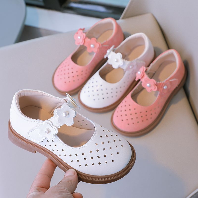 Girls' Leather Shoes Cool Children's Shoes Soft Soled Perforated Shoes Girls Princess Shoes Children's Breathable Single Shoes