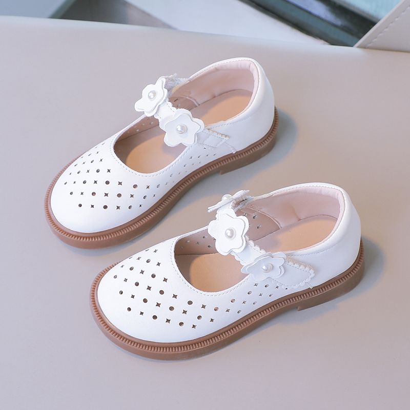 Girls' Leather Shoes Cool Children's Shoes Soft Soled Perforated Shoes Girls Princess Shoes Children's Breathable Single Shoes