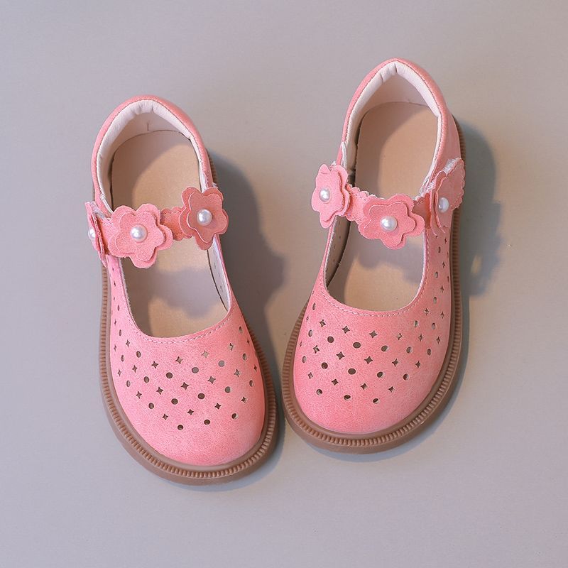 Girls' Leather Shoes Cool Children's Shoes Soft Soled Perforated Shoes Girls Princess Shoes Children's Breathable Single Shoes