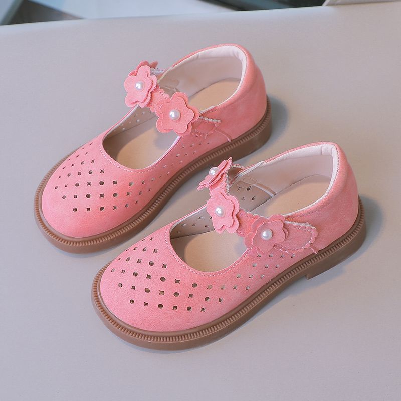 Girls' Leather Shoes Cool Children's Shoes Soft Soled Perforated Shoes Girls Princess Shoes Children's Breathable Single Shoes
