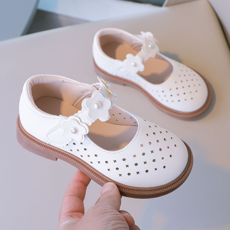 Girls' Leather Shoes Cool Children's Shoes Soft Soled Perforated Shoes Girls Princess Shoes Children's Breathable Single Shoes