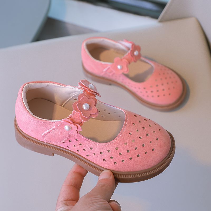 Girls' Leather Shoes Cool Children's Shoes Soft Soled Perforated Shoes Girls Princess Shoes Children's Breathable Single Shoes