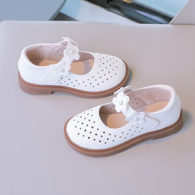 Girls' Leather Shoes Cool Children's Shoes Soft Soled Perforated Shoes Girls Princess Shoes Children's Breathable Single Shoes