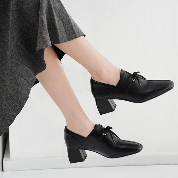 Women Loafers Soft Leather Shoes Comfortable Leather Shoes Casual 3cm High Heels Solid Color Office Party Shoes