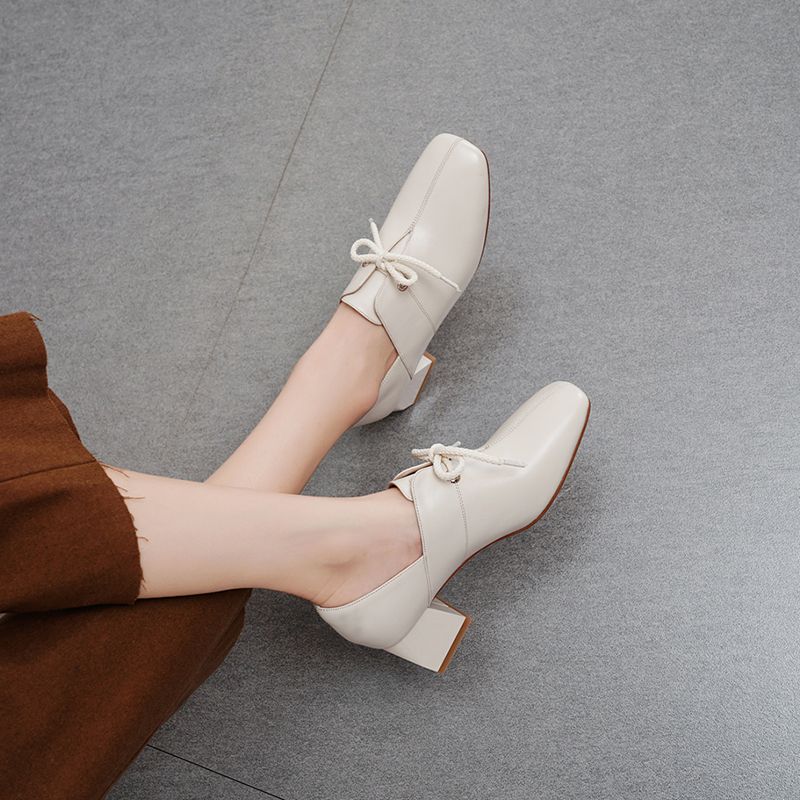 Women Loafers Soft Leather Shoes Comfortable Leather Shoes Casual 3cm High Heels Solid Color Office Party Shoes
