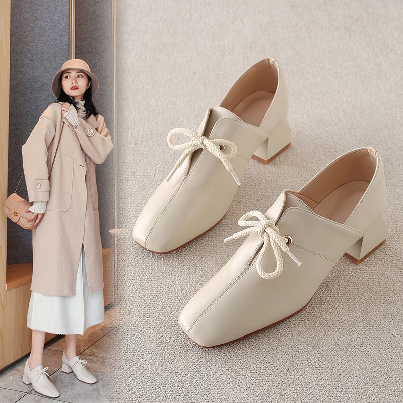 Women Loafers Soft Leather Shoes Comfortable Leather Shoes Casual 3cm High Heels Solid Color Office Party Shoes