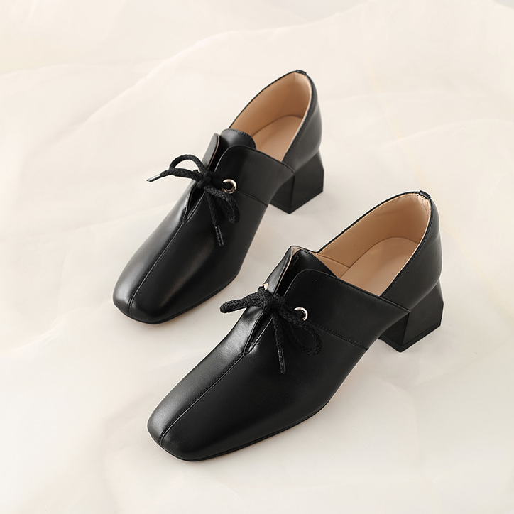 Women Loafers Soft Leather Shoes Comfortable Leather Shoes Casual 3cm High Heels Solid Color Office Party Shoes