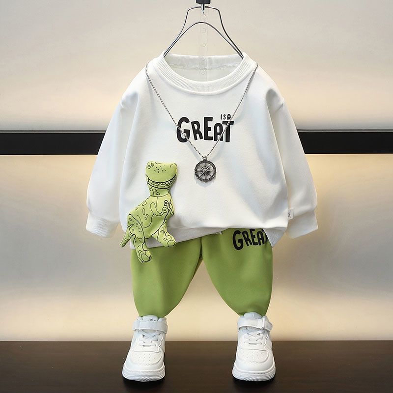 Autumn Children  Boys Clothes Sets Kids Cartoon Dinosaur Sweater Pullover Top & Pants 2 Pieces Letter Outfit Tracksuit