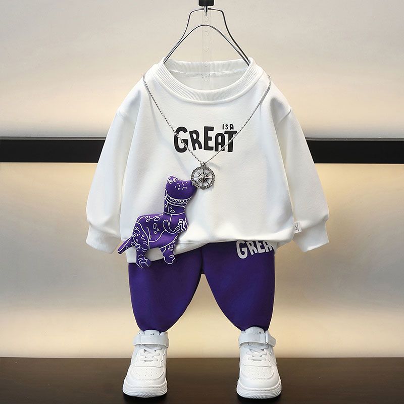 Autumn Children  Boys Clothes Sets Kids Cartoon Dinosaur Sweater Pullover Top & Pants 2 Pieces Letter Outfit Tracksuit