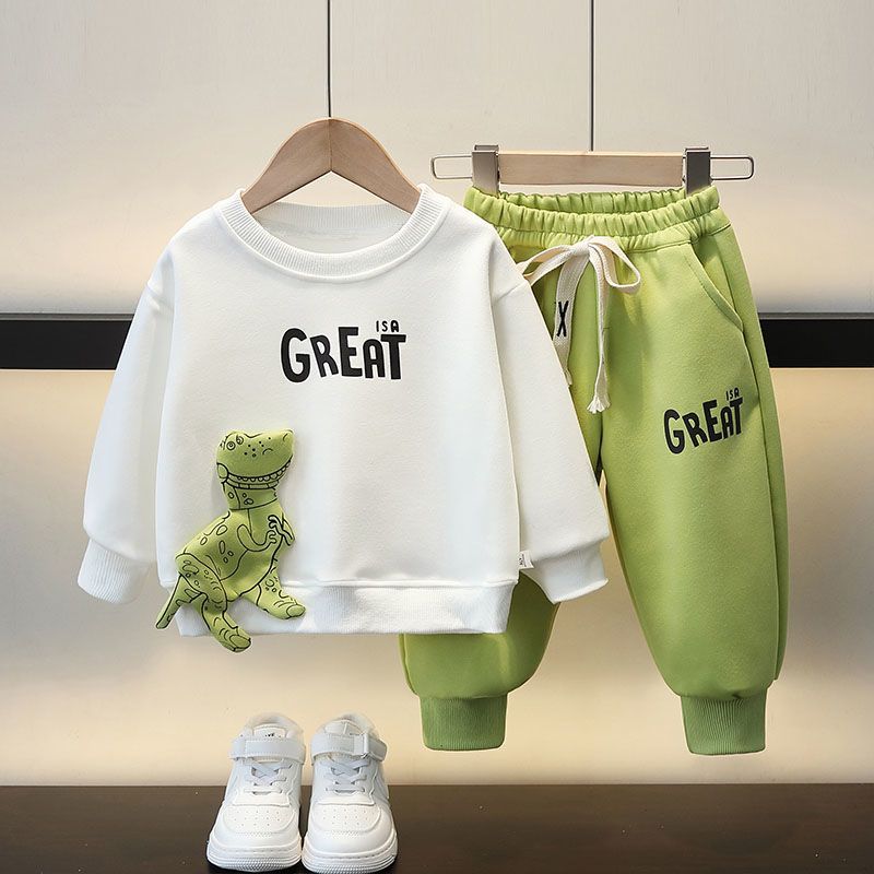 Autumn Children  Boys Clothes Sets Kids Cartoon Dinosaur Sweater Pullover Top & Pants 2 Pieces Letter Outfit Tracksuit
