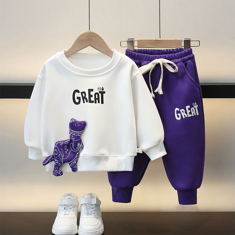 Autumn Children  Boys Clothes Sets Kids Cartoon Dinosaur Sweater Pullover Top & Pants 2 Pieces Letter Outfit Tracksuit