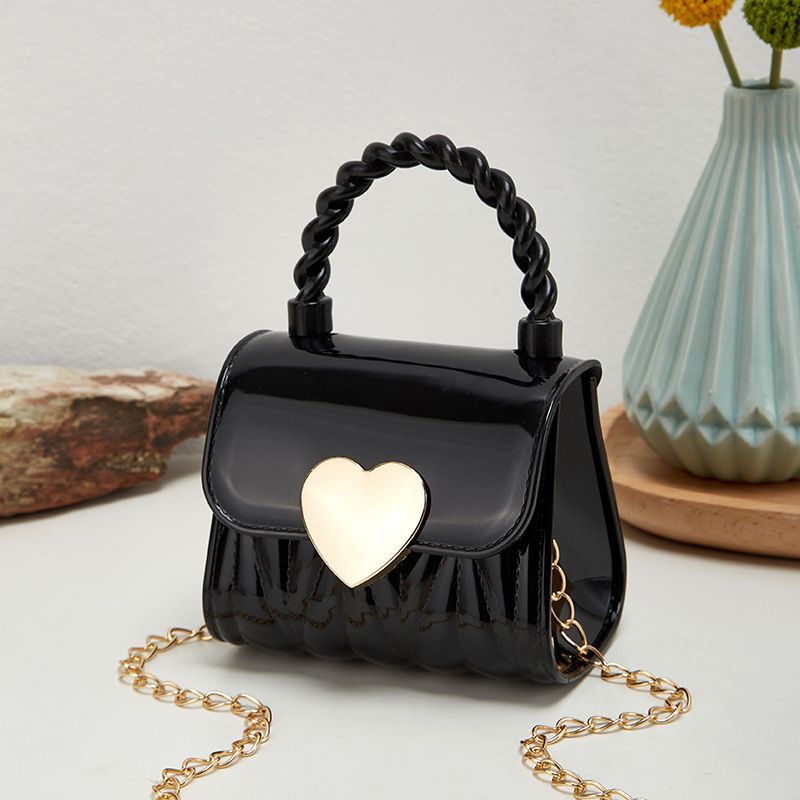 Kids PVC Crossbody Coin Purse Child Fashion Mini Handbags Lovely Heart Pattern Decoration Handbag Small Chain Jelly Bag For Girl