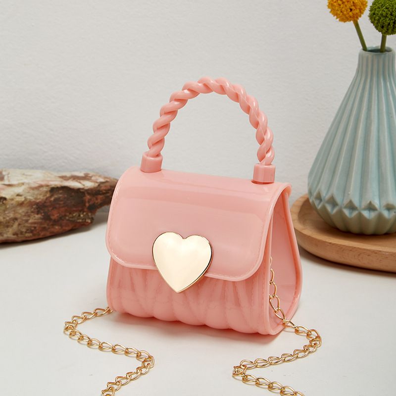 Kids PVC Crossbody Coin Purse Child Fashion Mini Handbags Lovely Heart Pattern Decoration Handbag Small Chain Jelly Bag For Girl