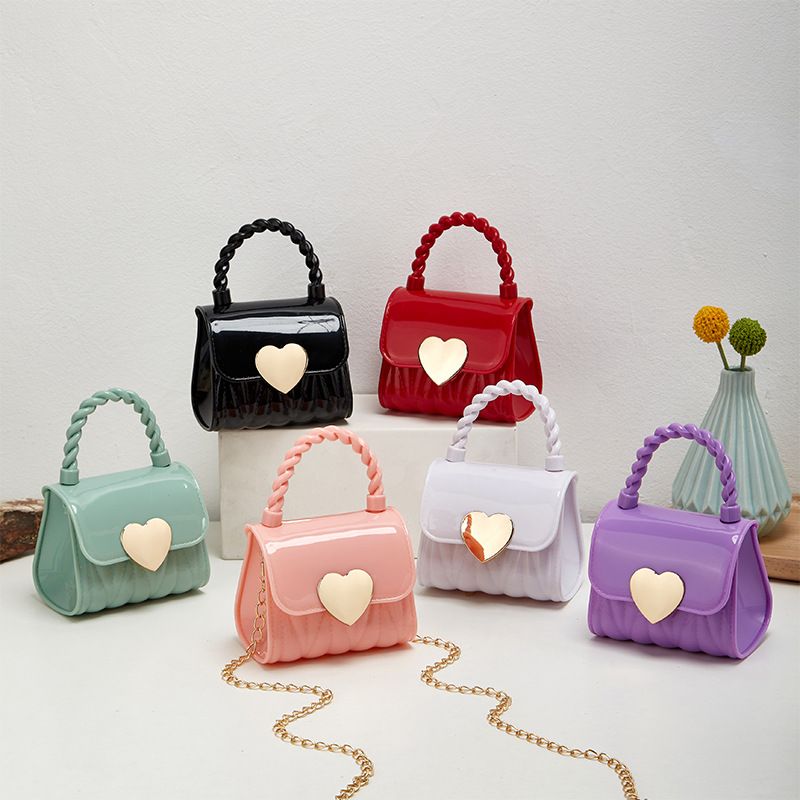 Kids PVC Crossbody Coin Purse Child Fashion Mini Handbags Lovely Heart Pattern Decoration Handbag Small Chain Jelly Bag For Girl