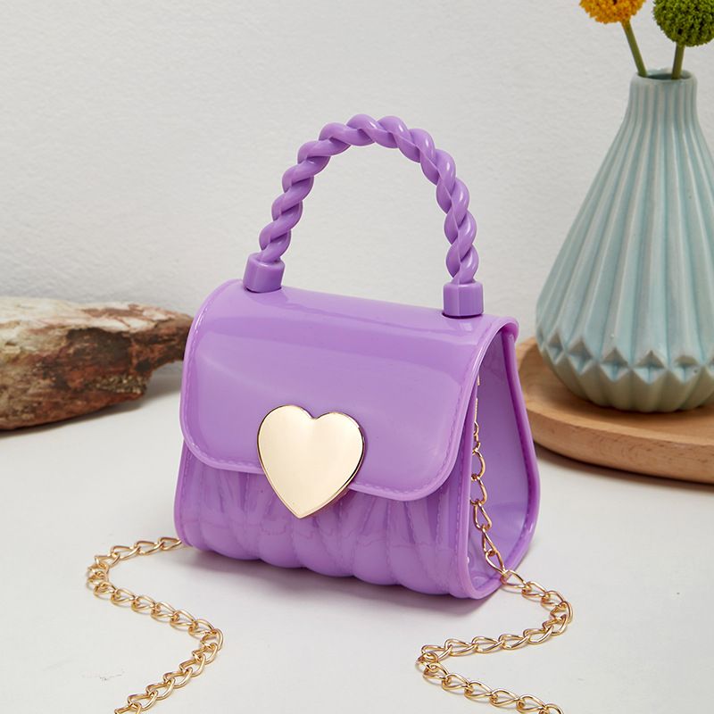 Kids PVC Crossbody Coin Purse Child Fashion Mini Handbags Lovely Heart Pattern Decoration Handbag Small Chain Jelly Bag For Girl