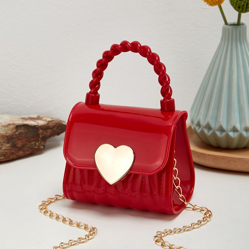 Kids PVC Crossbody Coin Purse Child Fashion Mini Handbags Lovely Heart Pattern Decoration Handbag Small Chain Jelly Bag For Girl