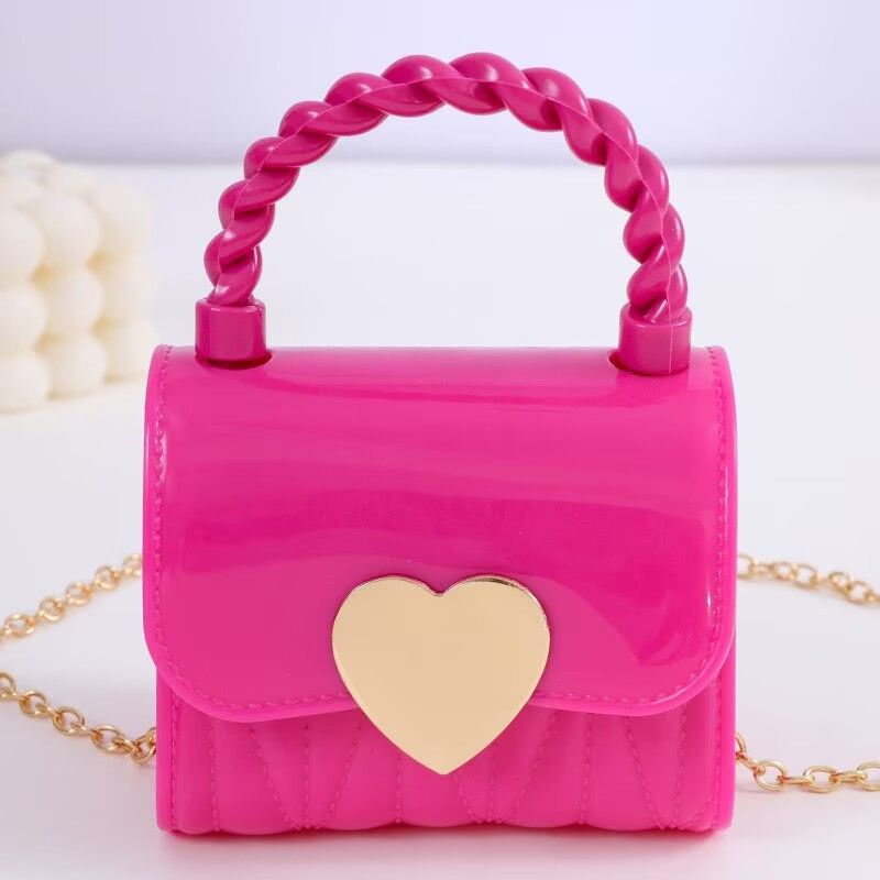 Kids PVC Crossbody Coin Purse Child Fashion Mini Handbags Lovely Heart Pattern Decoration Handbag Small Chain Jelly Bag For Girl
