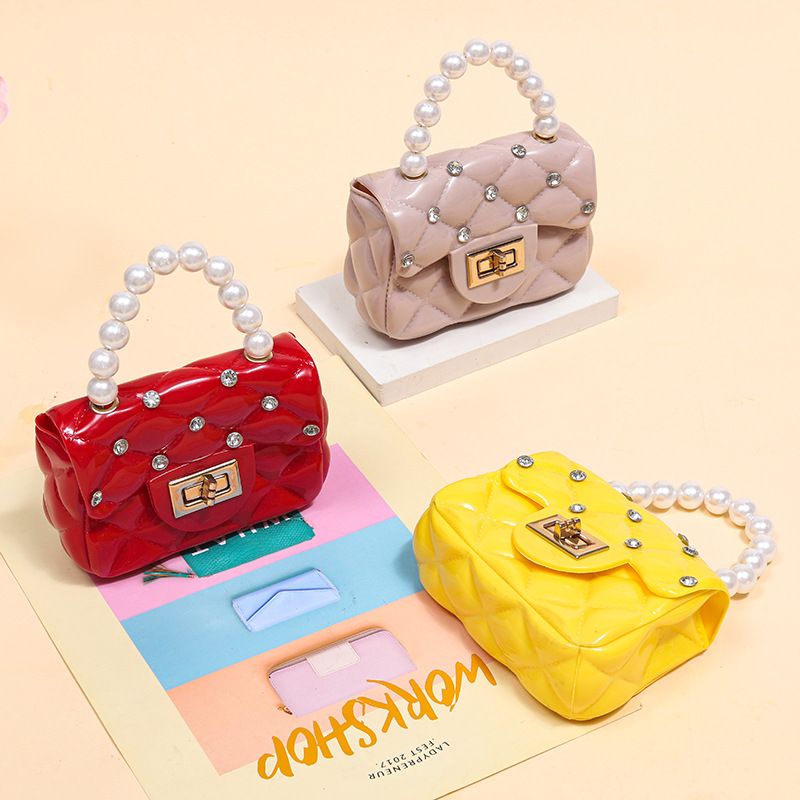 Fashion Kids PVC Handbag Girls Pearl Handbag Bill of Lading Children Mini Coin Purses Jelly Bag Kids Handbag