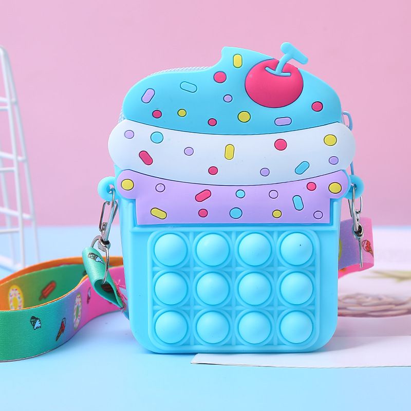 Girls Toys Silicone Ice Cream Messenger Bag Coin Purse Children's Decompression Pop Toys Cartoon Wallet