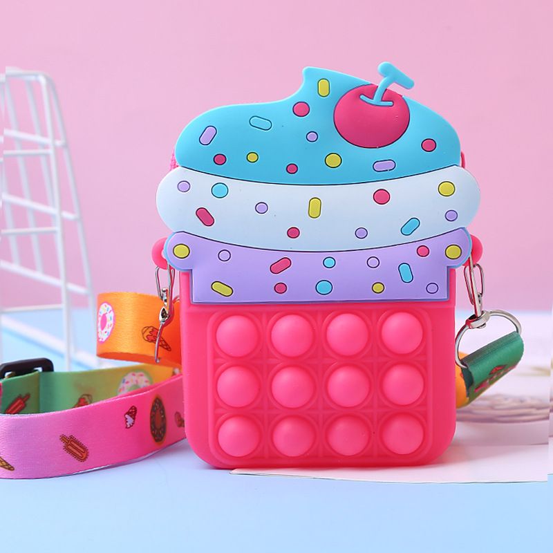Girls Toys Silicone Ice Cream Messenger Bag Coin Purse Children's Decompression Pop Toys Cartoon Wallet