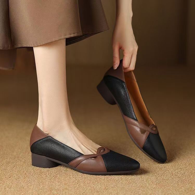Women's PU Shallow Pointed Toe Low Top Shoes Low Heel  Rubber Flat Sole Lightweight Non-Slip Comfort Casual Daily Shoes