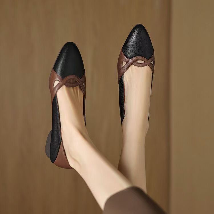 Women's PU Shallow Pointed Toe Low Top Shoes Low Heel  Rubber Flat Sole Lightweight Non-Slip Comfort Casual Daily Shoes