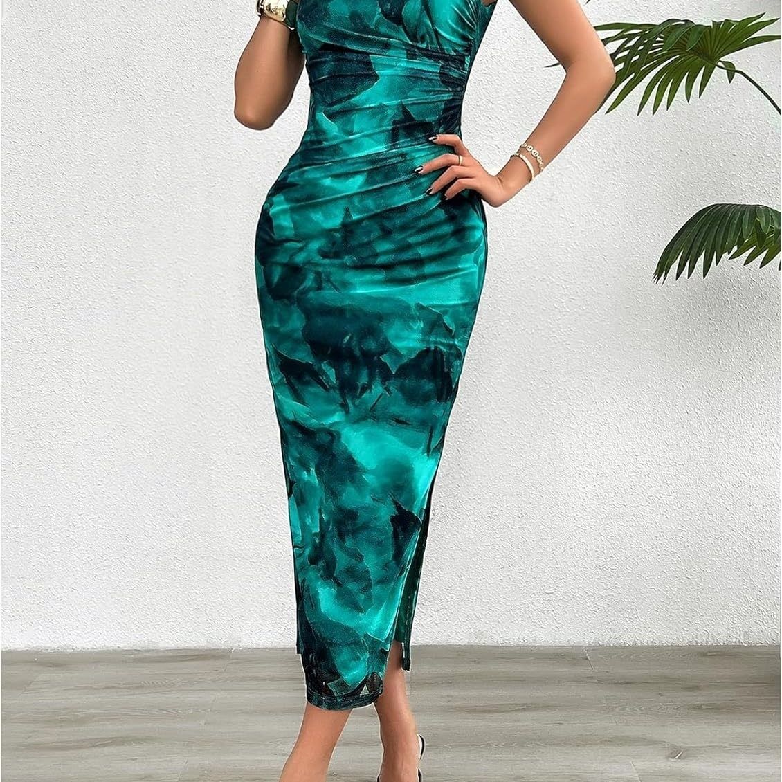 Spring/summer Slim-fit Sleeveless Gradual Color Change Dress Sexy Spice Top Breast Print Bag Hip Slit Skirt