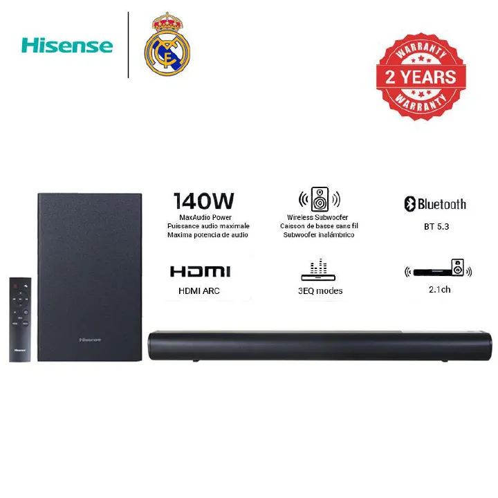 Hisense soundbar HS1800 2.1CH SOUNDBAR WITH WIRELESS SUBWOOFER  Woofer Bluetooth Speaker Remote 140watts power output