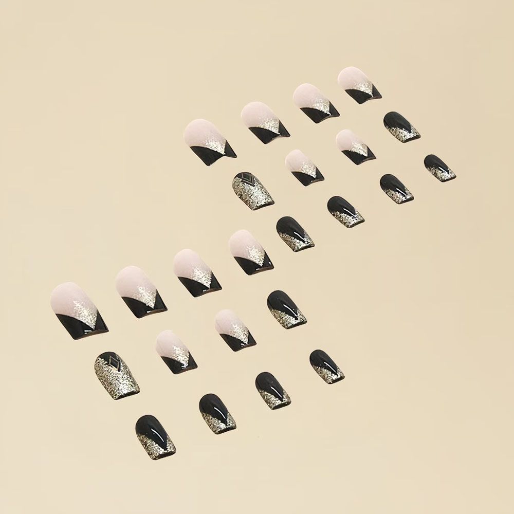24 pieces per box European and American medium to long European square glitter powder explosion, sweet and cool French nail art, spicy girls shine, Instagram style spicy girls fake nail art pieces