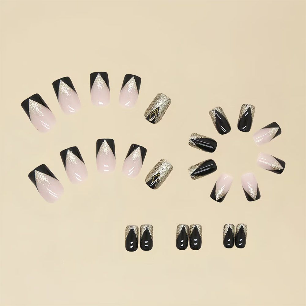 24 pieces per box European and American medium to long European square glitter powder explosion, sweet and cool French nail art, spicy girls shine, Instagram style spicy girls fake nail art pieces
