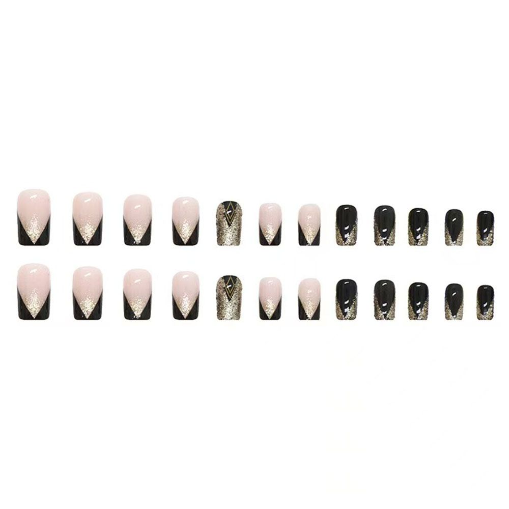 24 pieces per box European and American medium to long European square glitter powder explosion, sweet and cool French nail art, spicy girls shine, Instagram style spicy girls fake nail art pieces