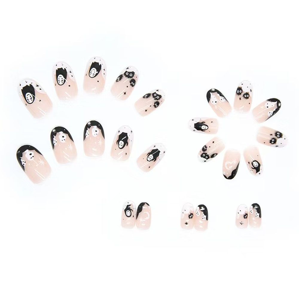 24 pieces per box European and American Halloween explosion, sweet and cool French nail art, round nail art, little devil, press on nail, fake nail art pieces