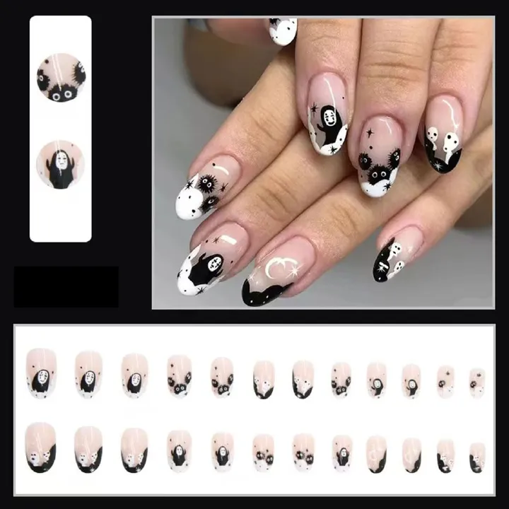 24 pieces per box European and American Halloween explosion, sweet and cool French nail art, round nail art, little devil, press on nail, fake nail art pieces