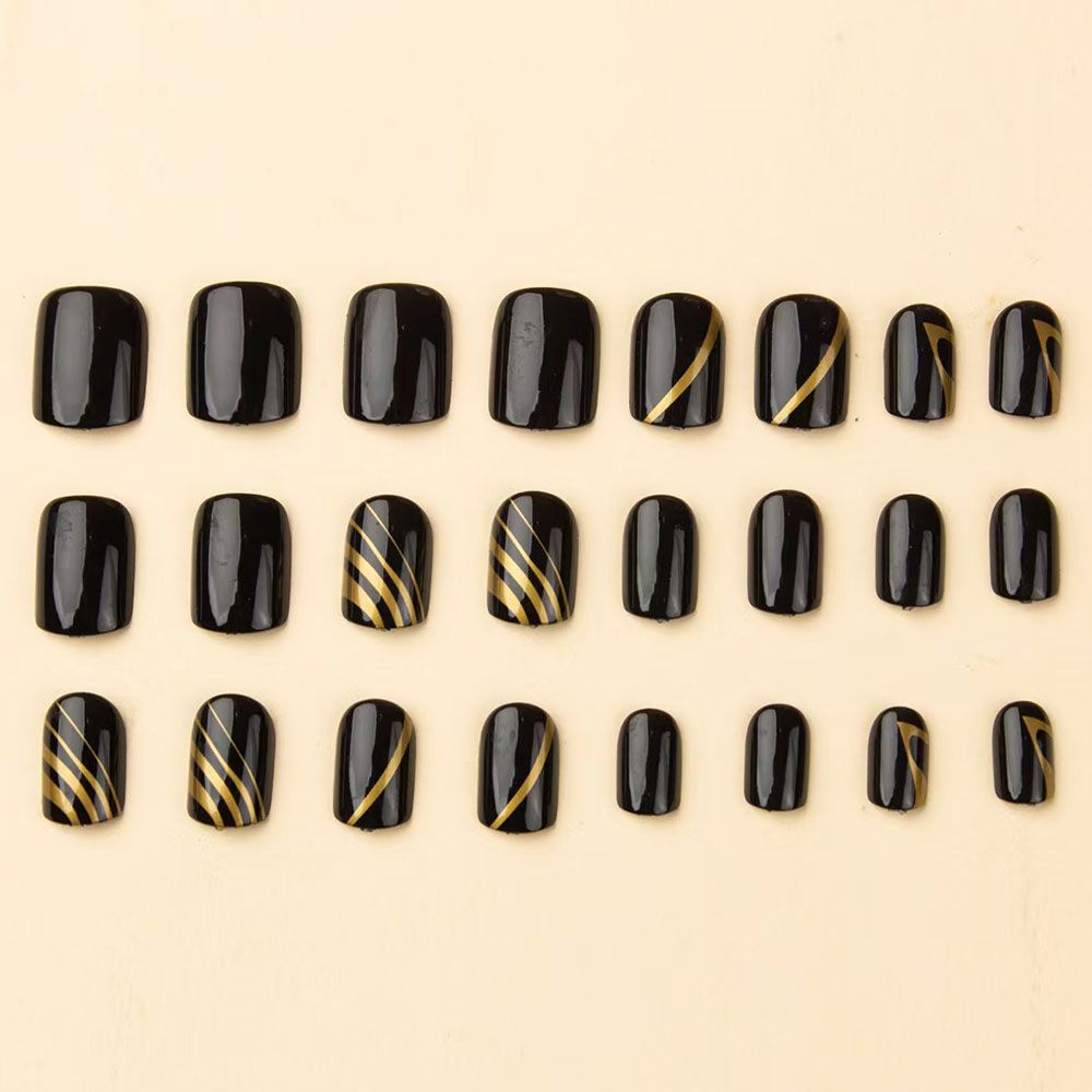 Black gold lines, European and American square nail art pieces, spicy girl fashion fake nail products