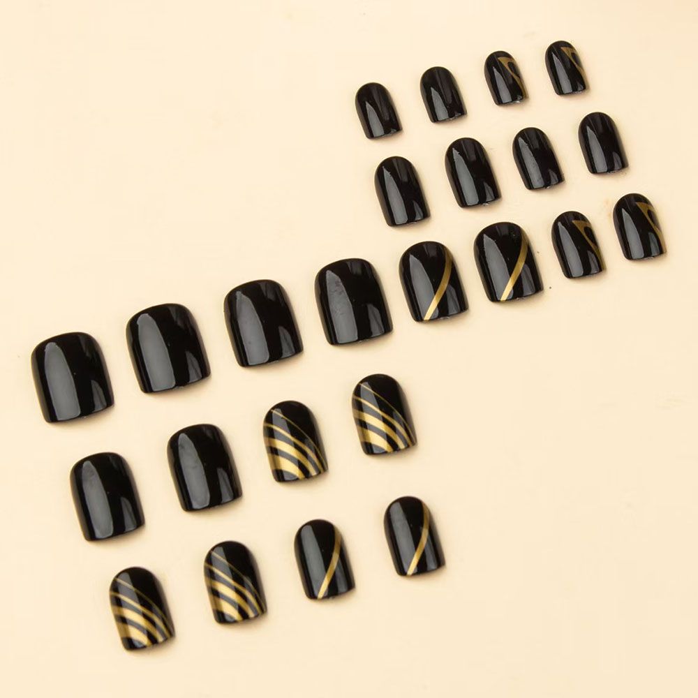 Black gold lines, European and American square nail art pieces, spicy girl fashion fake nail products